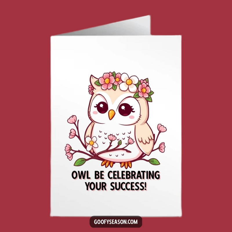 Free Printable Congrats Card: Kawaii Owl Blooms and Celebrates!