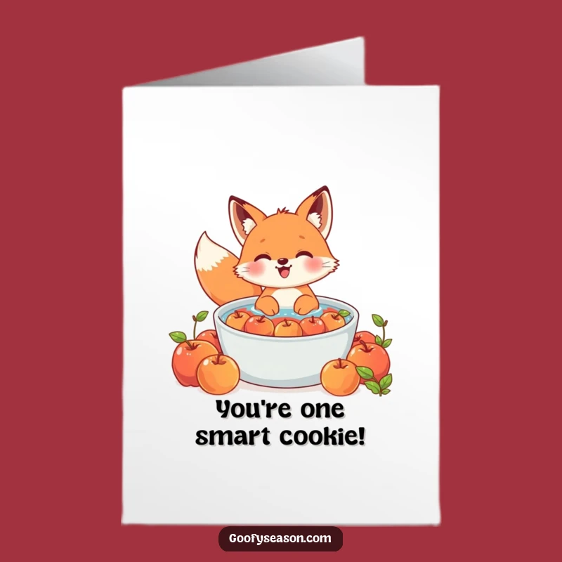 Free Printable Congrats Card: Funny Kawaii Fox Apple Bobbing Downloadable Gift