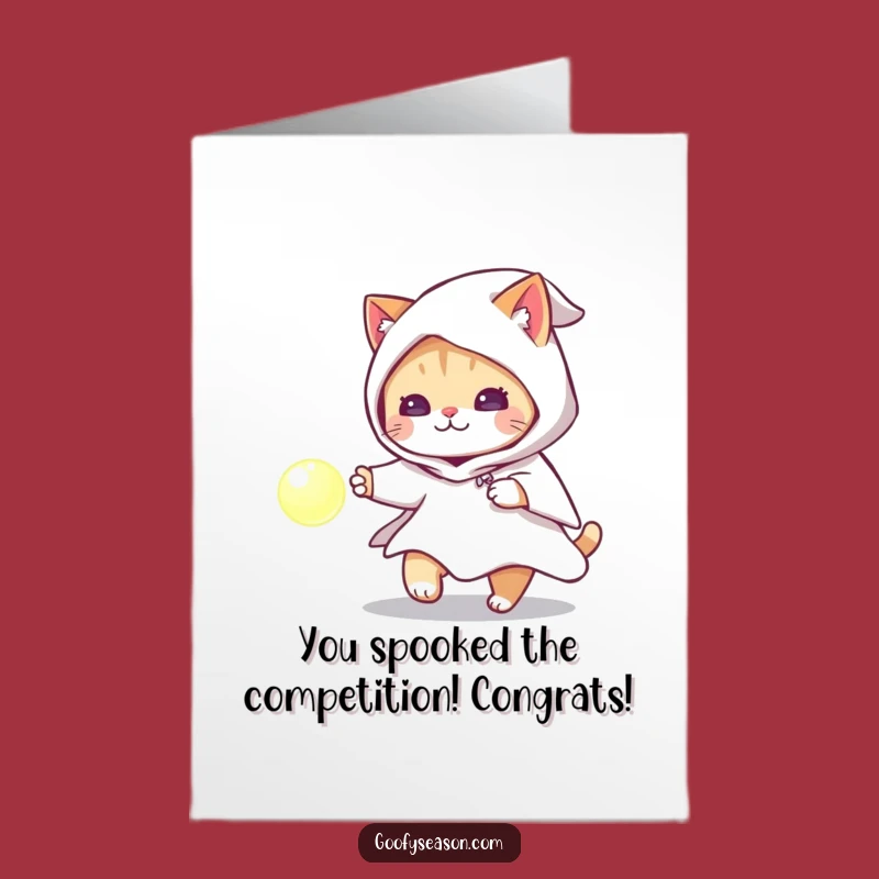 Free Printable Congrats Card: Cat Ghost Costume, Glowing Orb Gift