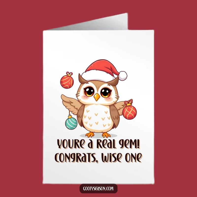 Free Printable Congrats Card: Owl Juggling Ornaments, Festive Downloadable Gift