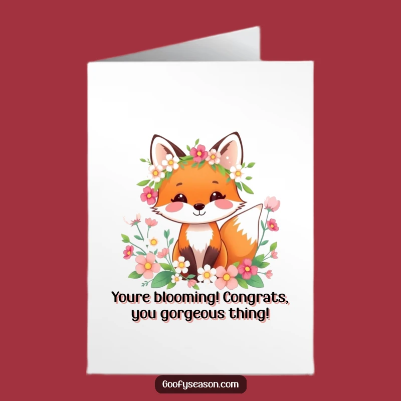 Free Printable Congrats Card: Happy Fox Spring Floral, Downloadable Gift
