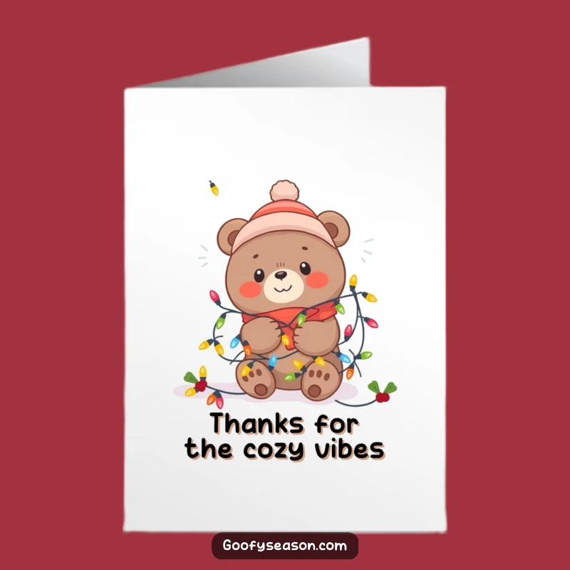 Free Printable Thank You Card: Cheerful Kawaii Bear Winter Lights for Your Gratitude