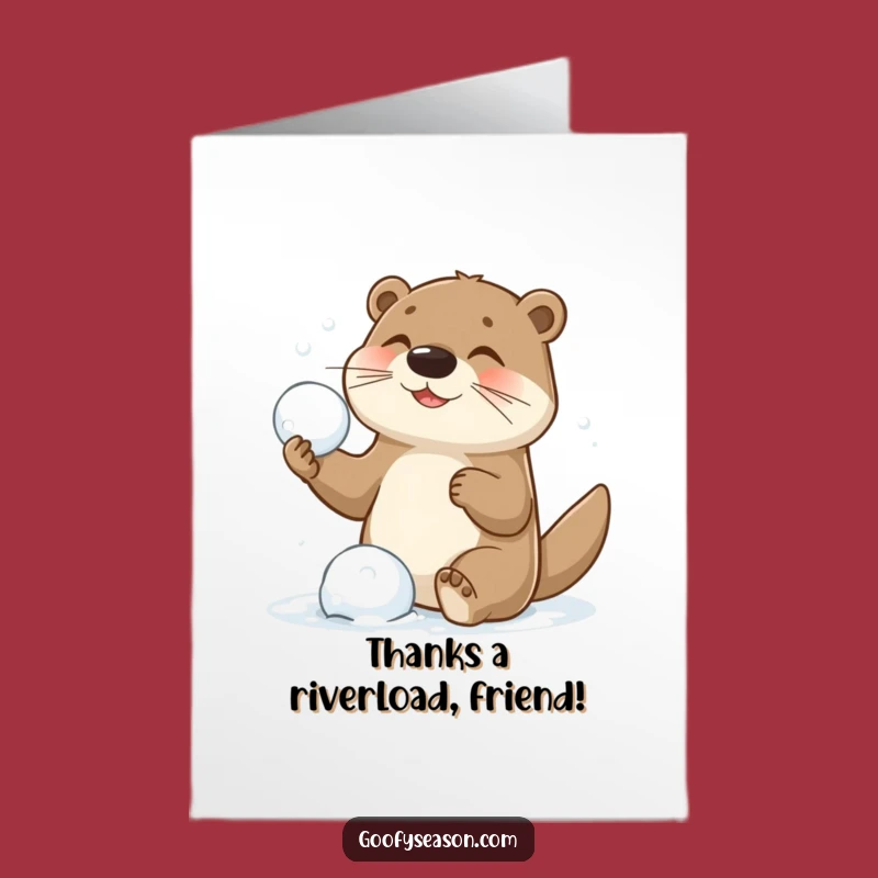 Free Printable Thank You Card: Playful Otter Snowball Fight, Humorous Downloadable Gift for Thanks