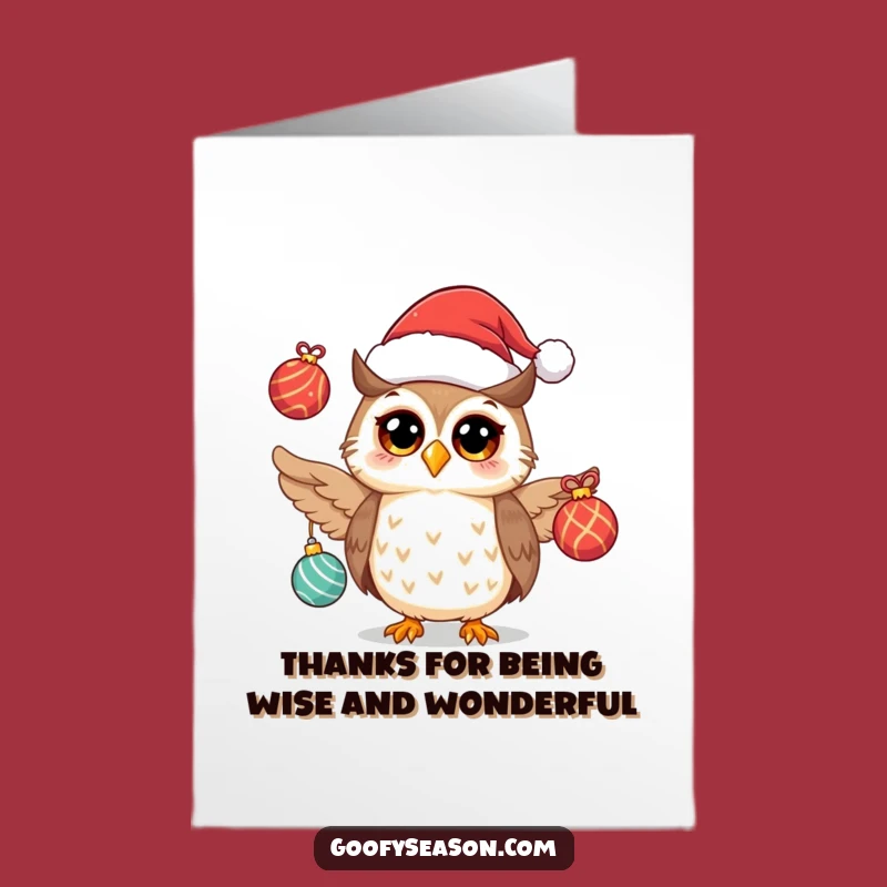 Free Printable Thank You Card: Owl Santa Hat, Juggling Ornaments Gift