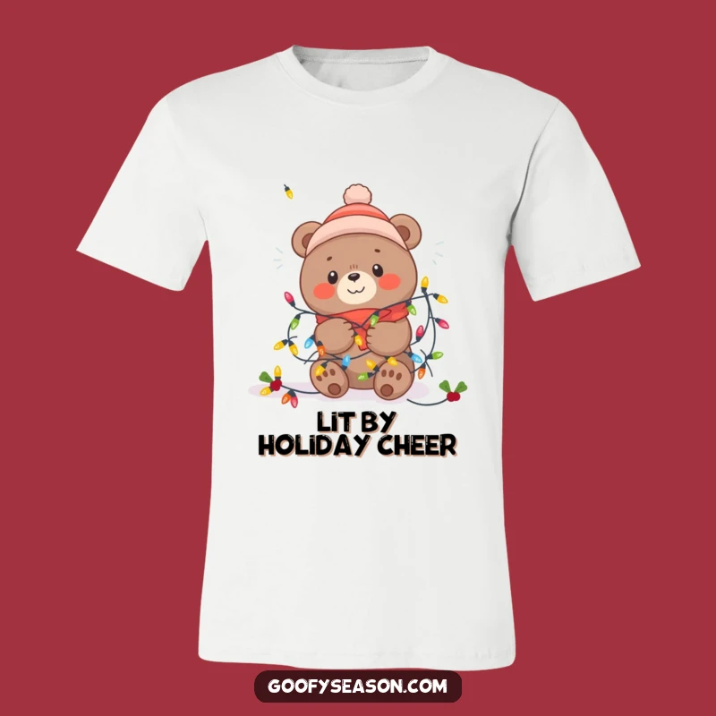 Funny Kawaii Winter Bear T-Shirt - Festive Lights Tangle Tee Gift