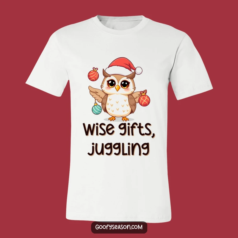 Funny Owl Santa Hat T-Shirt: Juggling Christmas Humor Tee