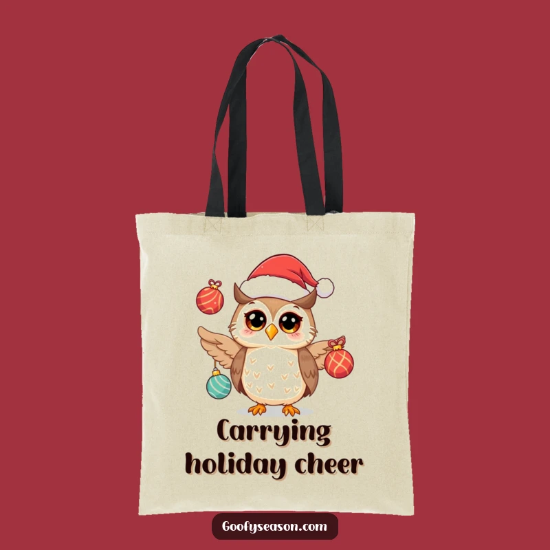 Funny Owl Santa Hat Tote Bag: Festive Juggling Humor Gift