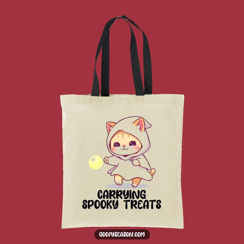 Funny Cat Ghost Costume Tote Bag: Spooky Playful Humor Gift